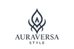 Logo of Auraversa Style with a stylized leaf design on a white background