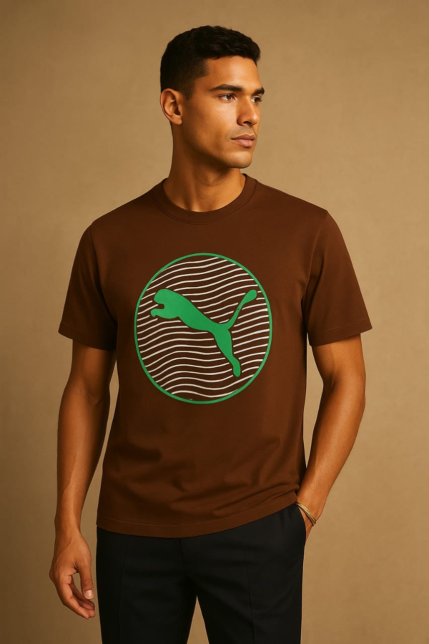 Puma Men’s Brown Graphic Print Cotton T-Shirt