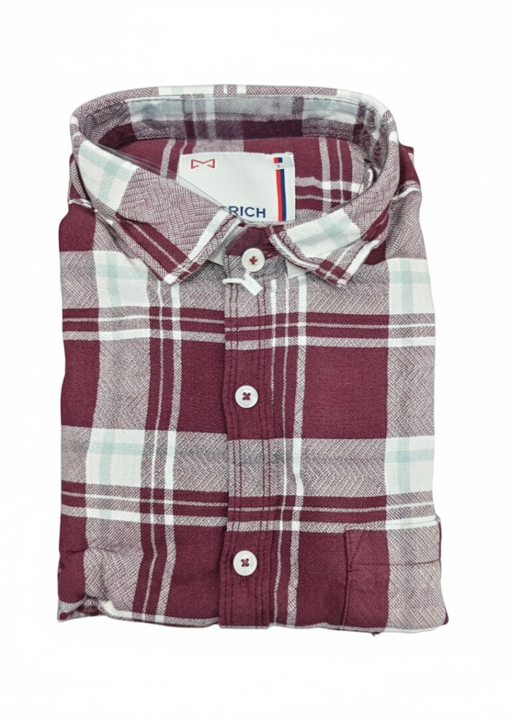 Men's Long-Sleeve Cotton Plaid Flannel Shirt in Maroon