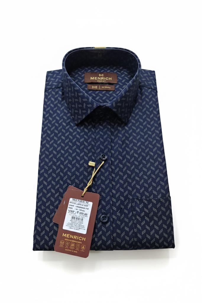 Menrich Navy Blue Printed Formal Shirt