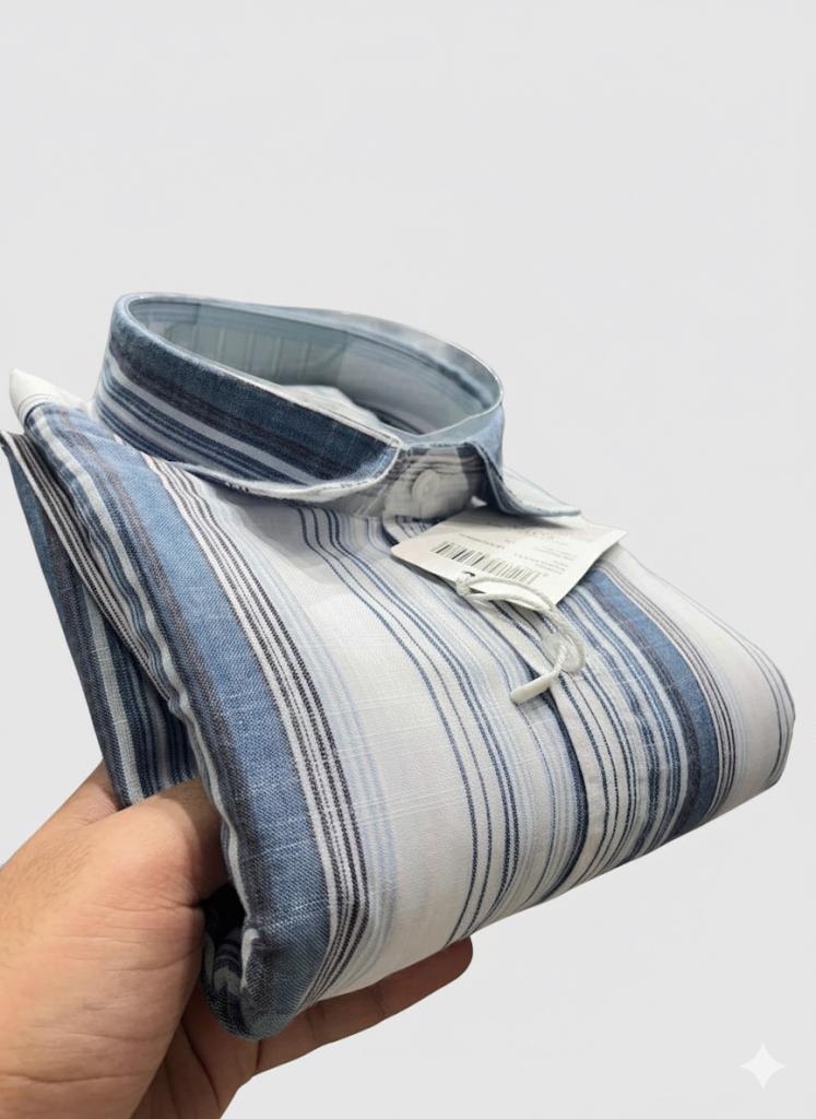 Men’s Blue & White Striped Casual Cotton Shir