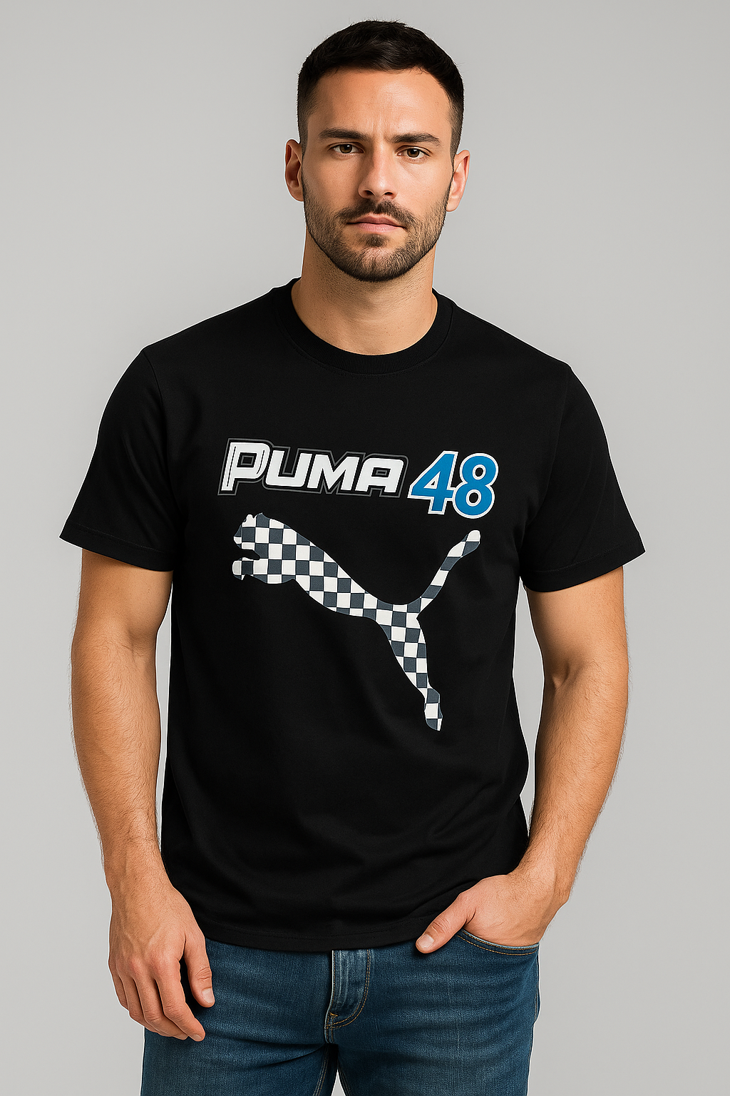 Black Puma 48 Checkered Logo T-Shirt