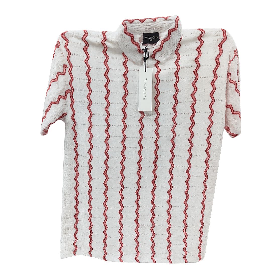 Textured Zigzag Knit Polo Shirt in Red