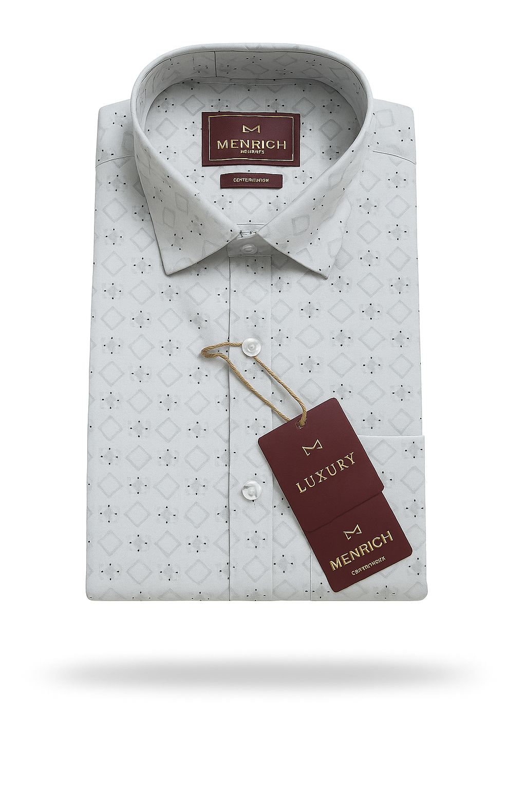 Menrich Luxury White Diamond-Pattern Formal Shirt