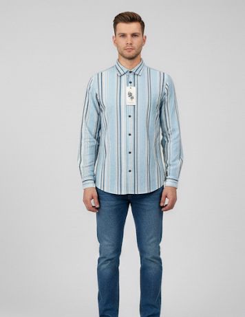 Men’s Sky Blue & White Striped Cotton Shir