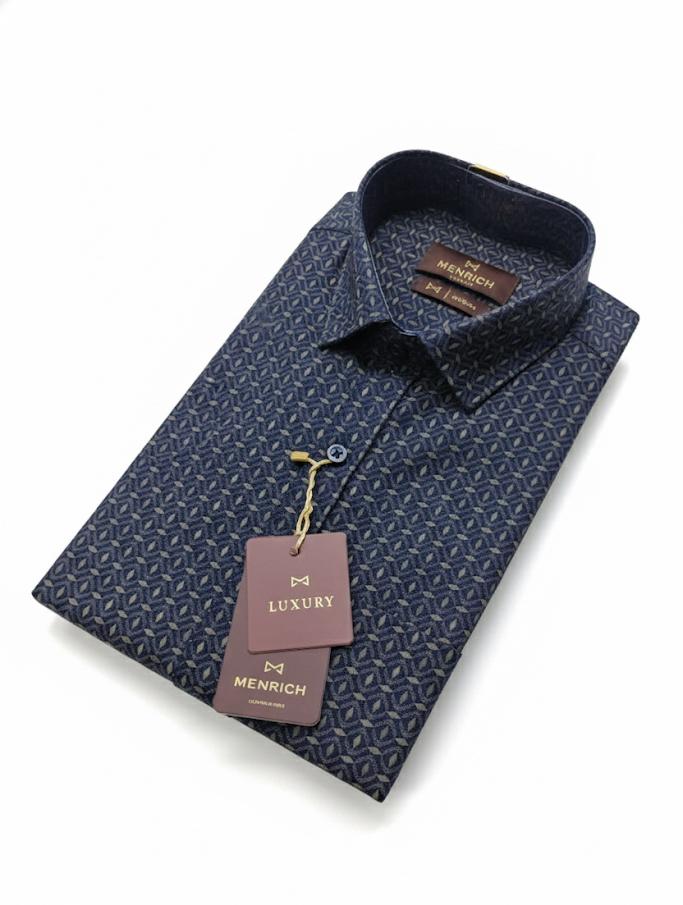 Menrich Navy Blue Luxury Printed Casual Shirt for Men