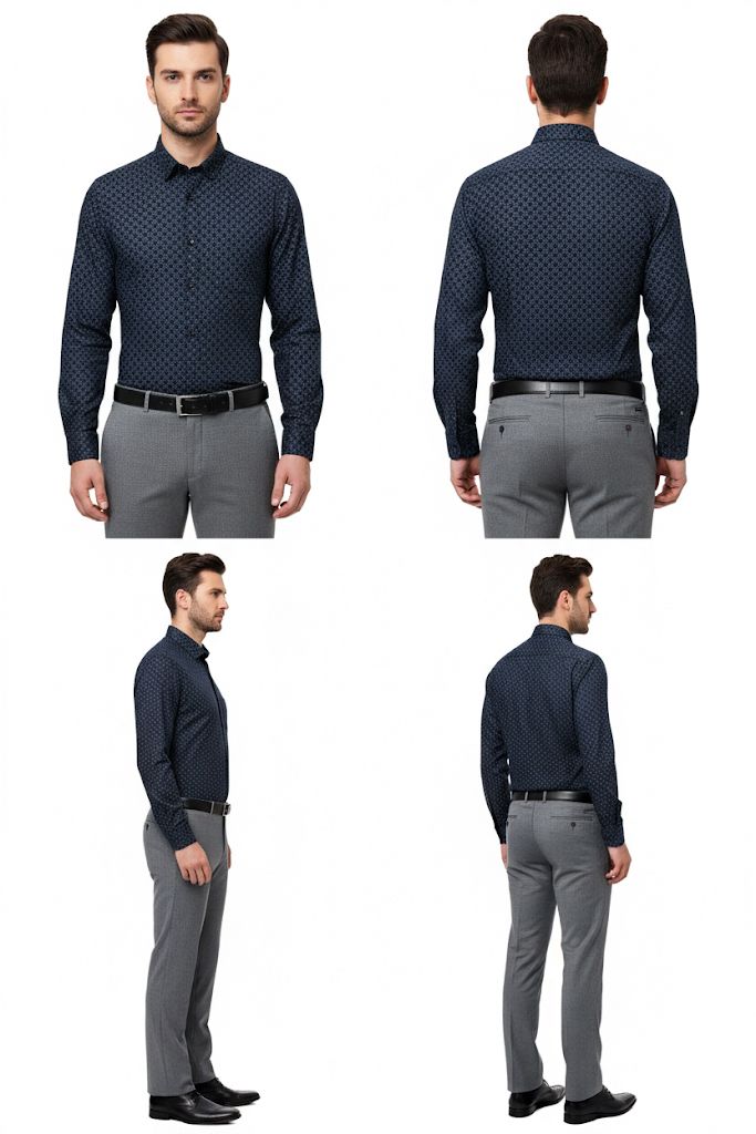 Menrich Navy Blue Printed Formal Shirt for Men