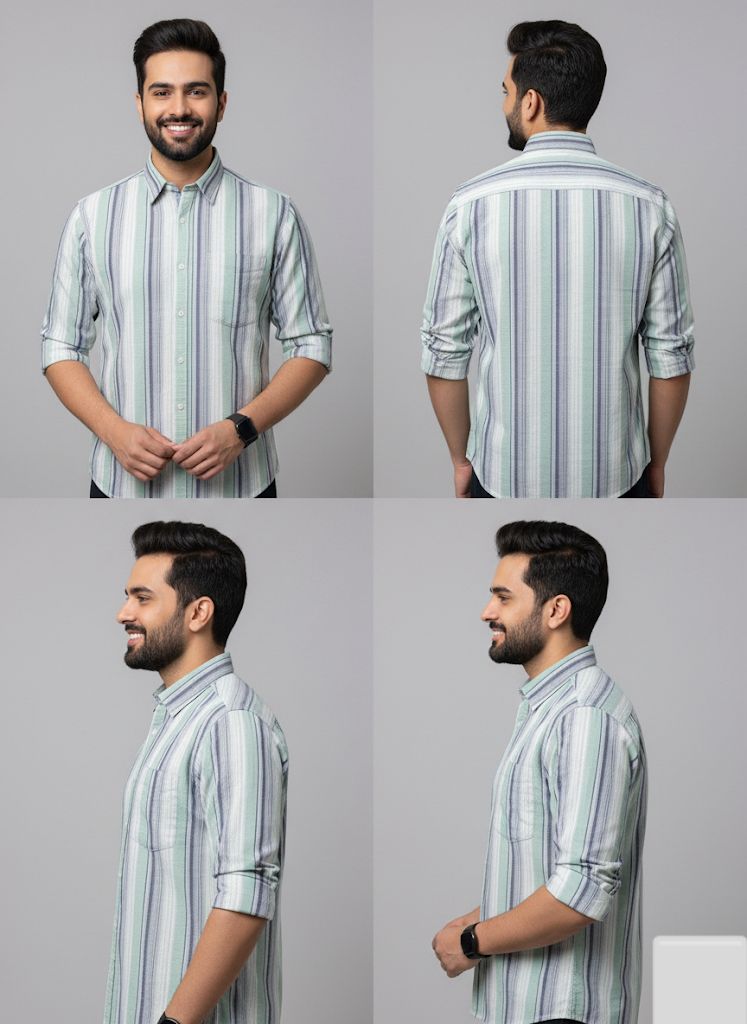 Men’s Green & White Striped Casual Cotton Shirt