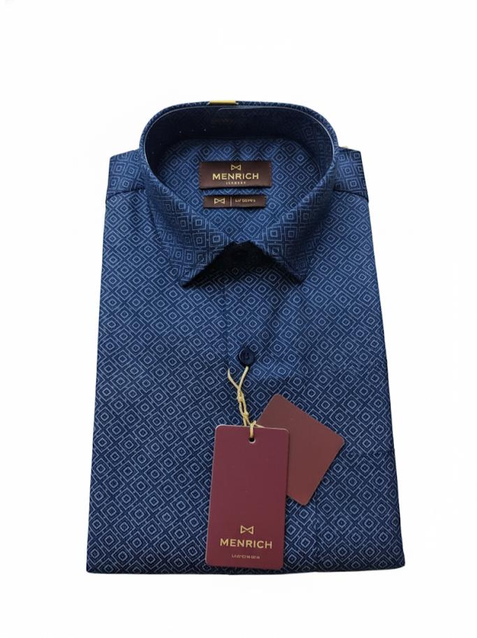 Menrich Navy Blue Geometric Printed Casual Shirt for Men