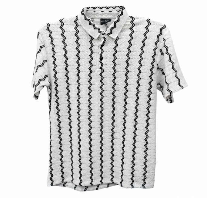 Textured Zigzag Knit Polo Shirt in Black