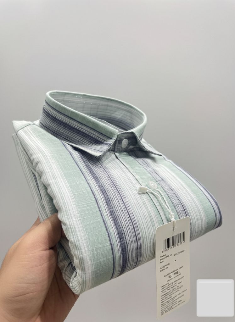 Men’s Green & White Striped Casual Cotton Shirt