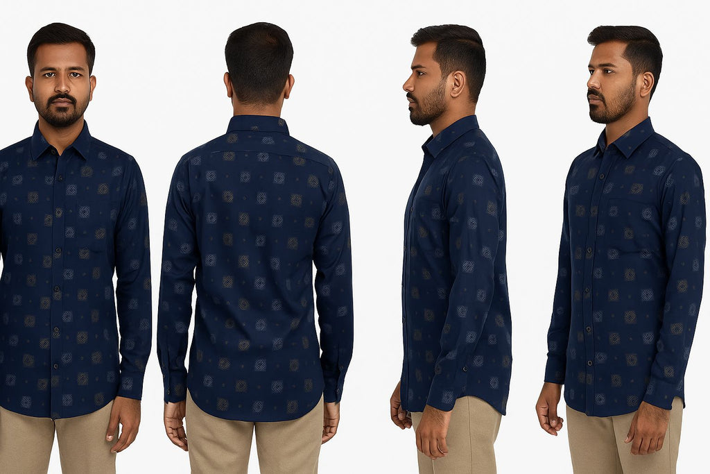 Menrich Luxury Navy Blue Geometric Printed Formal Shirt