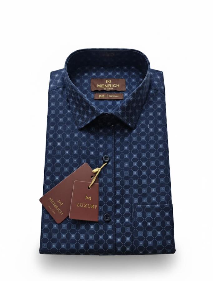 Menrich Luxury Navy Blue Geometric Printed Shirt for Men