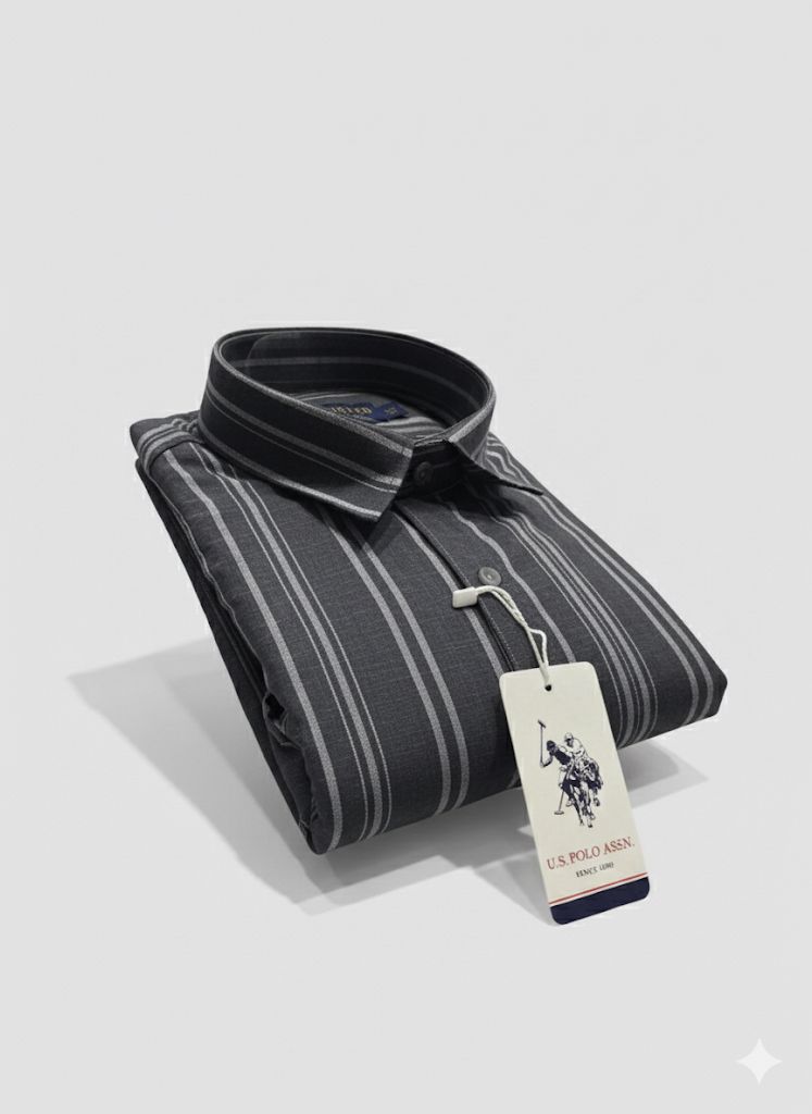 Men’s Black & Grey Striped Casual Shirt