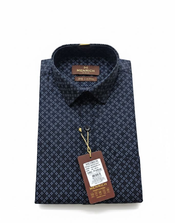 Menrich Navy Blue Printed Formal Shirt for Men