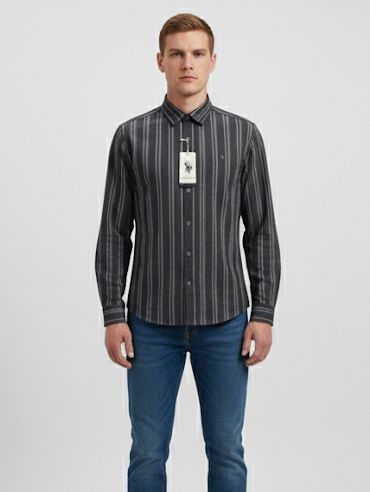 Men’s Black & Grey Striped Casual Shirt