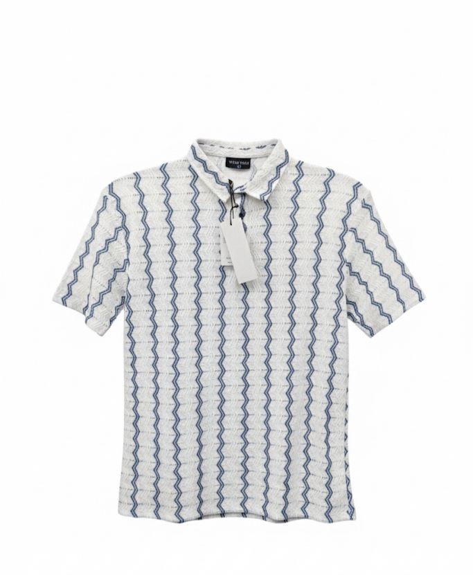 Textured Zigzag Knit Polo Shirt in Blue