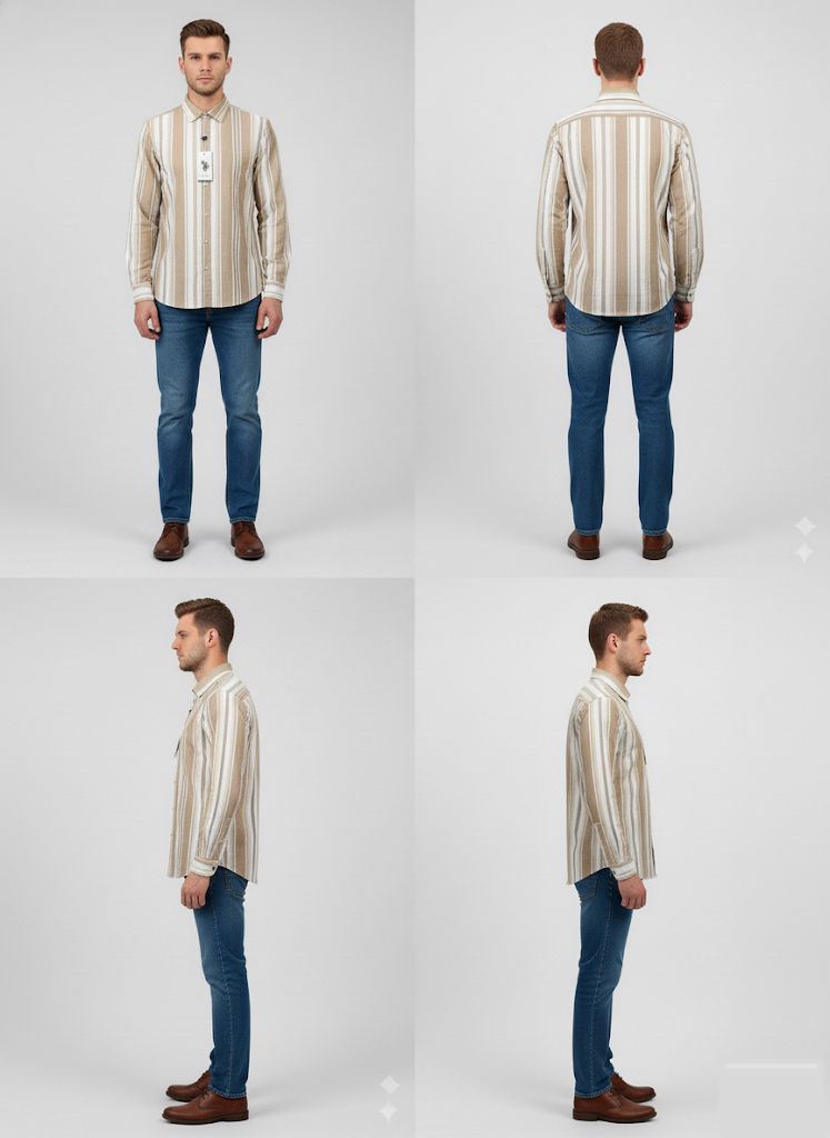Men’s Beige & White Striped Casual Cotton Shirt