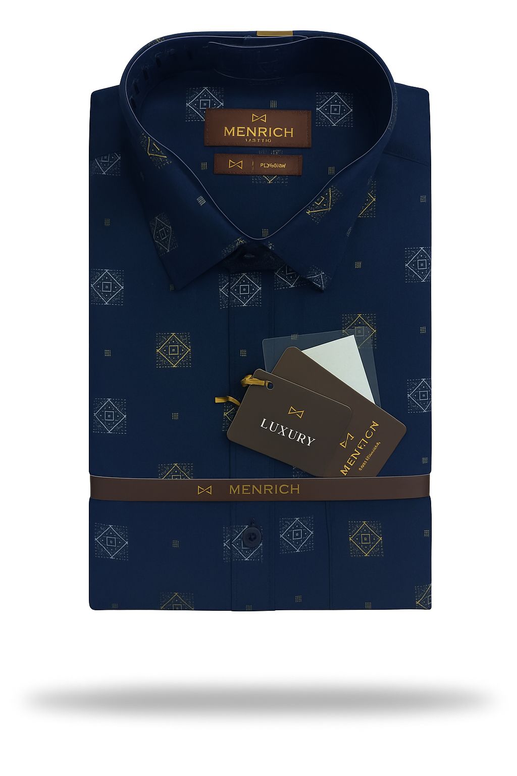 Menrich Luxury Navy Blue Geometric Printed Formal Shirt