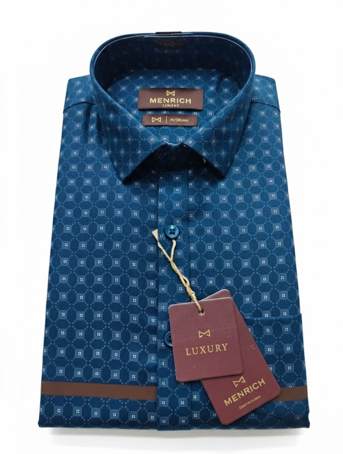 Menrich Luxury Teal Blue Patterned Formal Shirt