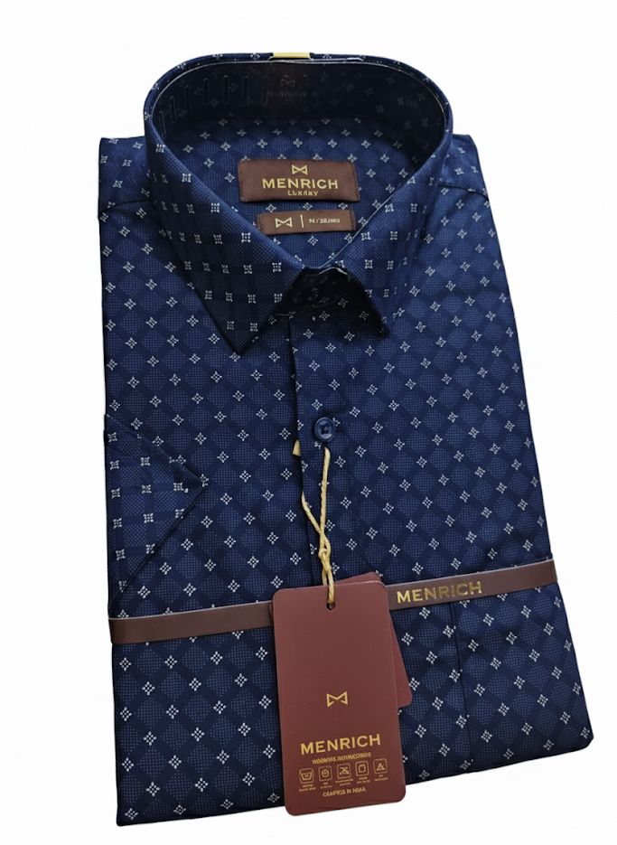 Menrich Luxury Navy Blue Printed Formal Shirt