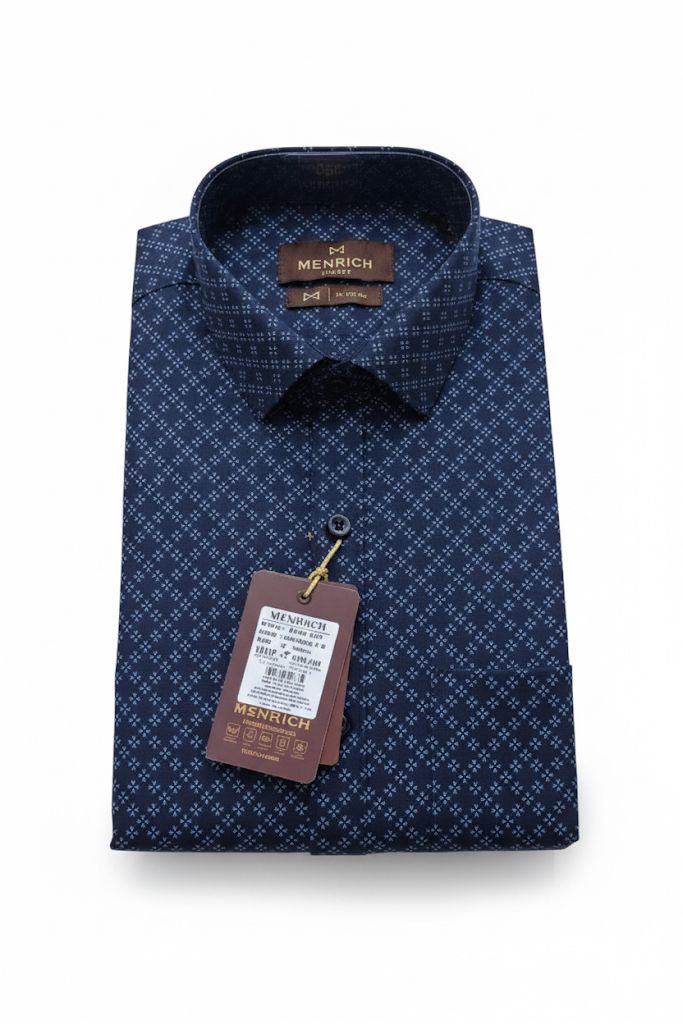 Menrich Navy Blue Printed Casual Shirt for Men