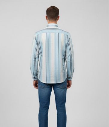 Men’s Sky Blue & White Striped Cotton Shir